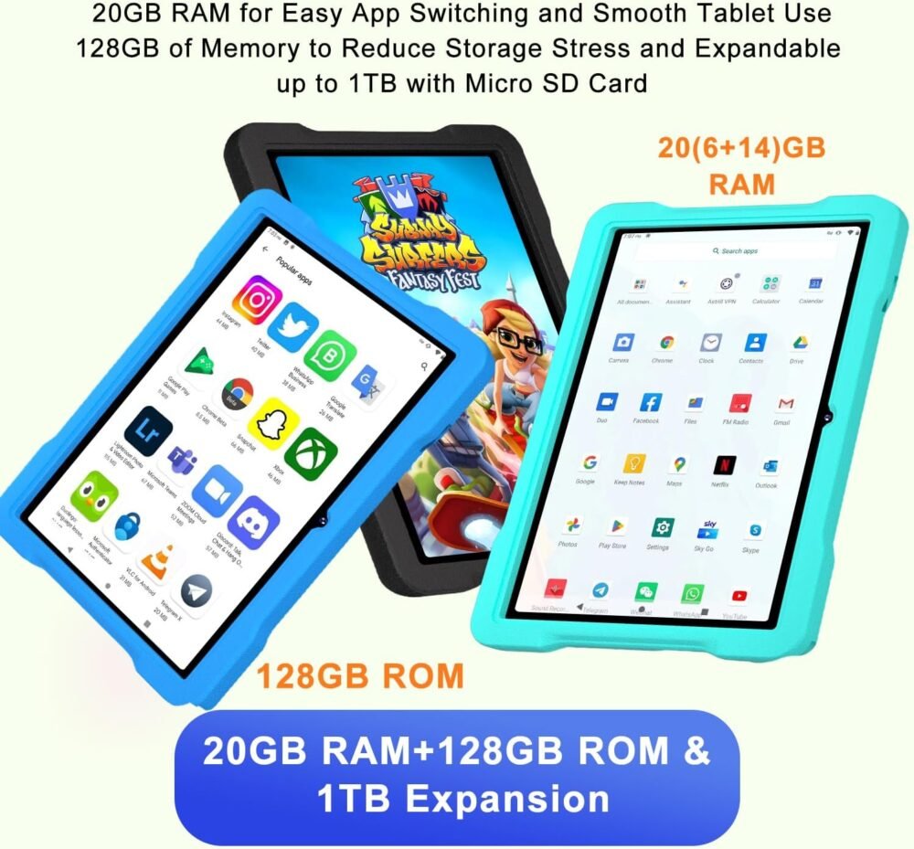 Kids Tablet Android 14, 10.1 inch Tablet for Kids, 20GB+128GB/1TB Expandable, Android Tablets with WiFi 6, Octa-Core, Parental Control, BT5.0, 360° EVA Case - Blue - Image 5