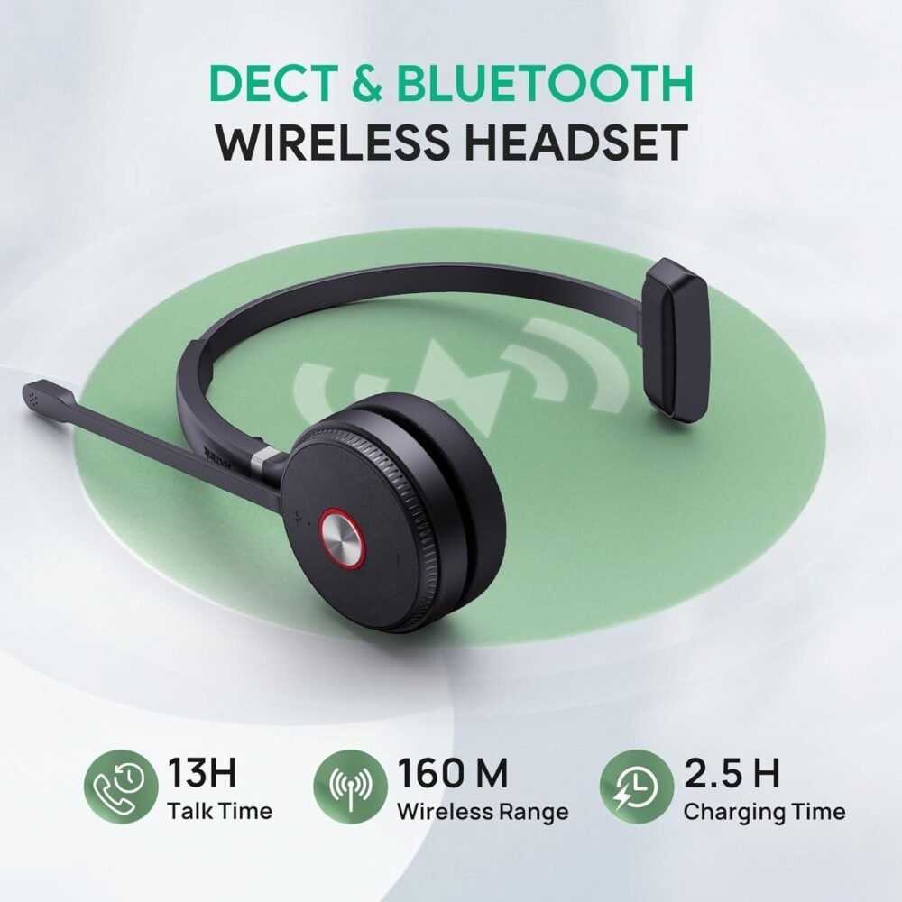 Yealink WH66 Wireless Headset with 4" Screen, DECT & Bluetooth Headset for Teams, Zoom Skype Certified, 525ft Range,Speaker, 13h Call Time, Office Work Headphone for Desk Phone, PC, Cellphone - Image 3