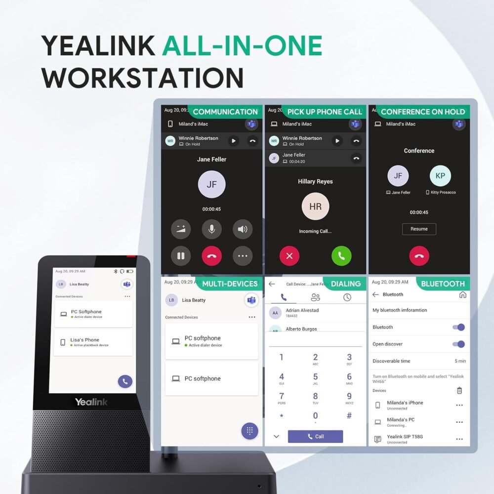 Yealink WH66 Wireless Headset with 4" Screen, DECT & Bluetooth Headset for Teams, Zoom Skype Certified, 525ft Range,Speaker, 13h Call Time, Office Work Headphone for Desk Phone, PC, Cellphone - Image 5