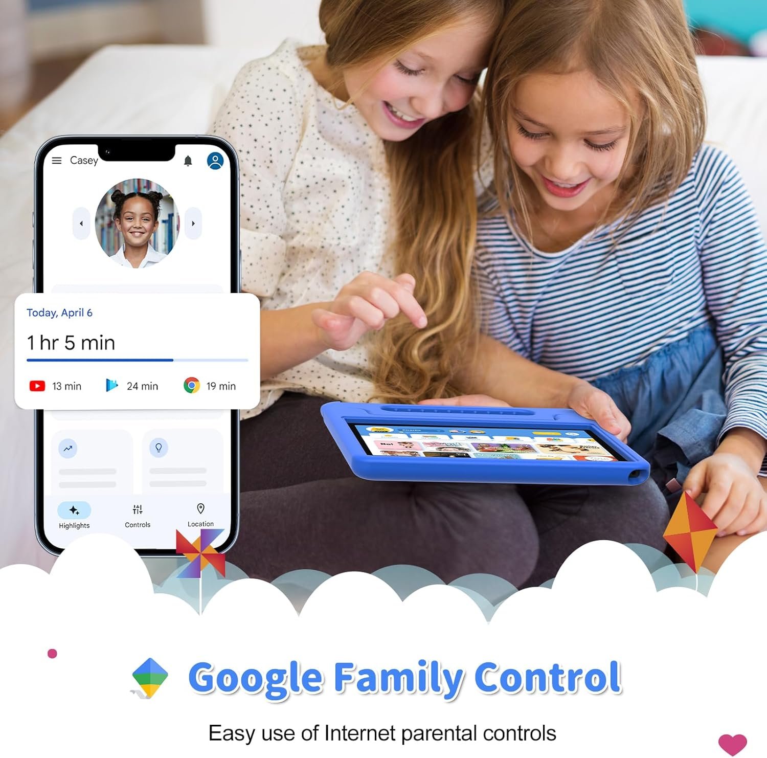 Kids Tablet, 10 inch Tablet for Kids with EVA Shockproof Case, 2+32GB(SD Expandable up to 512GB), Pre-Installed Google Kids Space, Parental Control, YouTube Kids, Gift for Child - Blue - Image 3