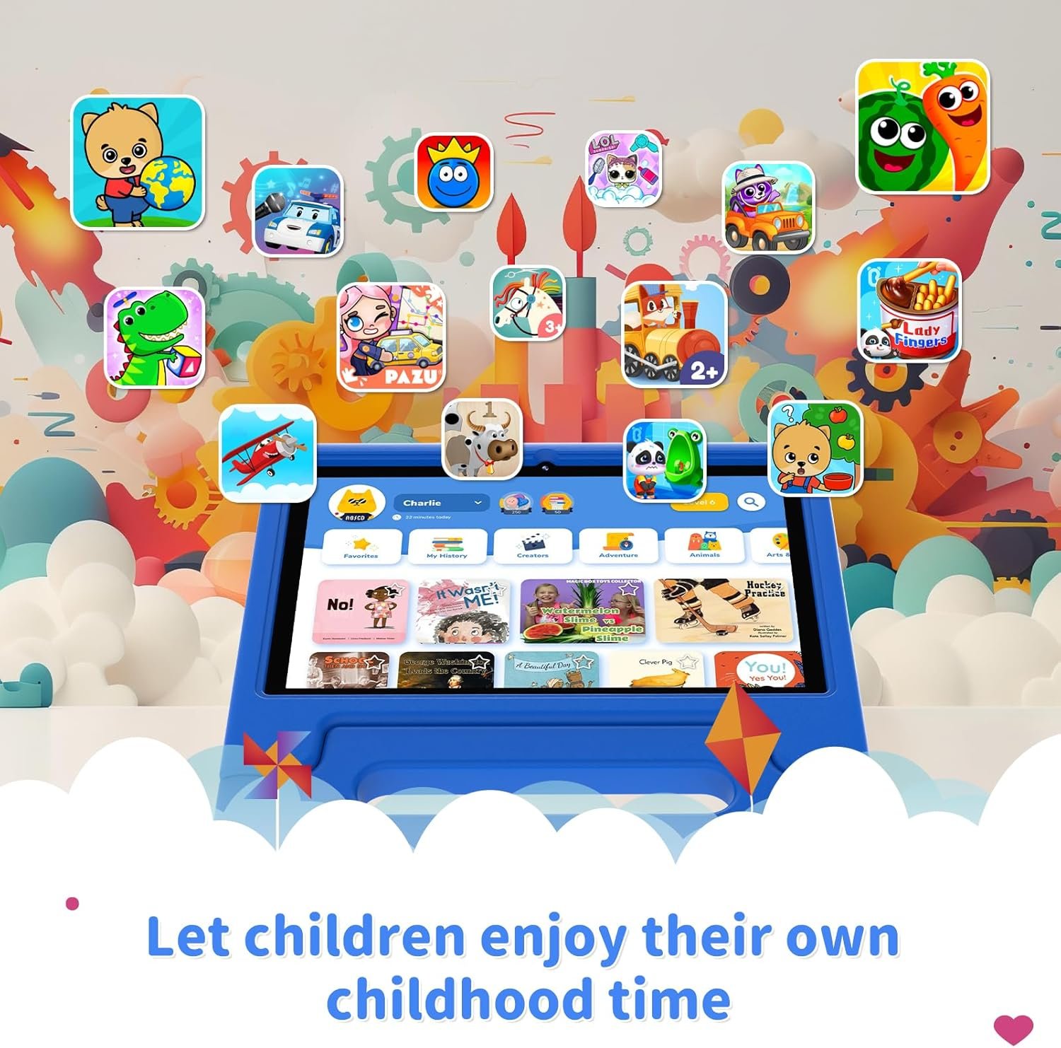 Kids Tablet, 10 inch Tablet for Kids with EVA Shockproof Case, 2+32GB(SD Expandable up to 512GB), Pre-Installed Google Kids Space, Parental Control, YouTube Kids, Gift for Child - Blue - Image 7