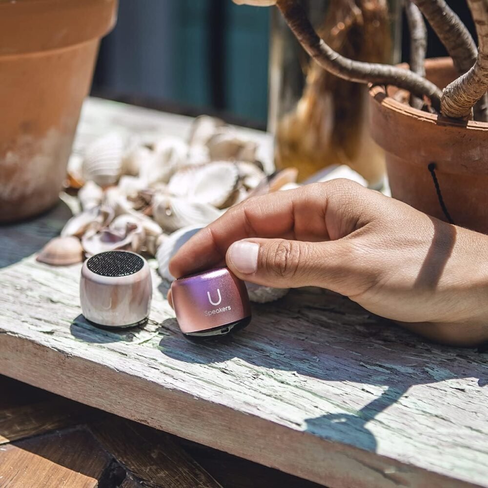 U Micro Speaker | Stylish Portable Wireless Bluetooth 5.0 with Built-in Mic & Remote Shutter | Perfect Little Speaker for Home, Parties, Travel! Small Device, Rich Sound | Gold - Image 4