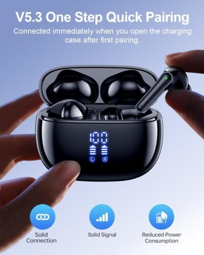 Ear Buds Wireless Earbuds - Bluetooth Headphones 40H Playtime LED Display Deep Bass Stereo in-Ear Earphones with IPX7 Waterproof for iPhone Android Phone Tablet Laptop, Black - Image 4