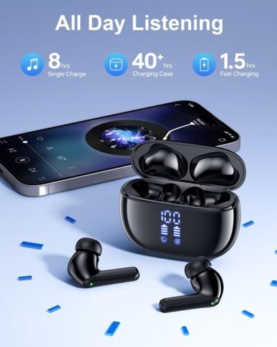 Ear Buds Wireless Earbuds - Bluetooth Headphones 40H Playtime LED Display Deep Bass Stereo in-Ear Earphones with IPX7 Waterproof for iPhone Android Phone Tablet Laptop, Black - Image 6