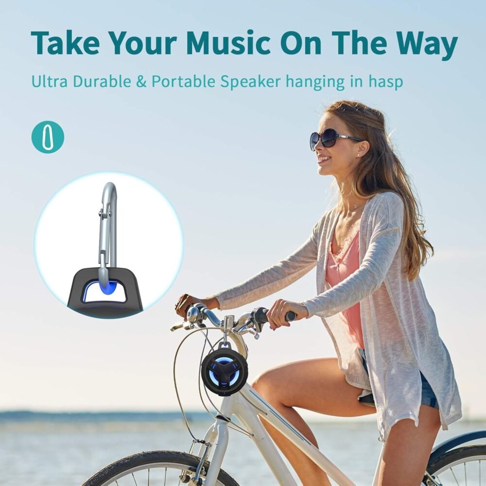 EBODA Bluetooth Shower Speaker, Portable Bluetooth Speakers, IP67 Waterproof Wireless Speaker with LED Light, Floating, 2000mAh, True Wireless Stereo for Kayak, Beach, Gifts for unisex -Black - Image 5