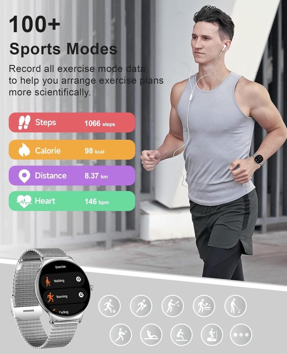 2025 Smart Watches for Women Men, 1.43" AMOLED Display Fitness Tracker with Heart Rate/SpO2/Sleep Monitor, Bluetooth Make/Answer Call, 100+ Sports Modes, IP67 Waterproof Smartwatch for Android iPhone - Image 3