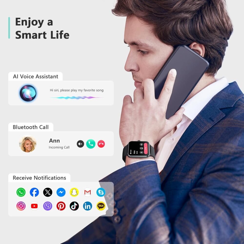 Blackview 2025 Smart Watch (Answer/Make Calls), Fitness Watch for Men and Women with Heart Rate/SpO2/Sleep Monitor/2 Straps, 100+ Sports Modes, IP68 Waterproof Activity Tracker for Android/iPhone - Image 6
