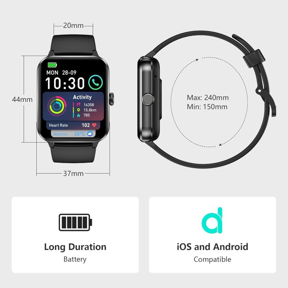 Blackview 2025 Smart Watch (Answer/Make Calls), Fitness Watch for Men and Women with Heart Rate/SpO2/Sleep Monitor/2 Straps, 100+ Sports Modes, IP68 Waterproof Activity Tracker for Android/iPhone - Image 8
