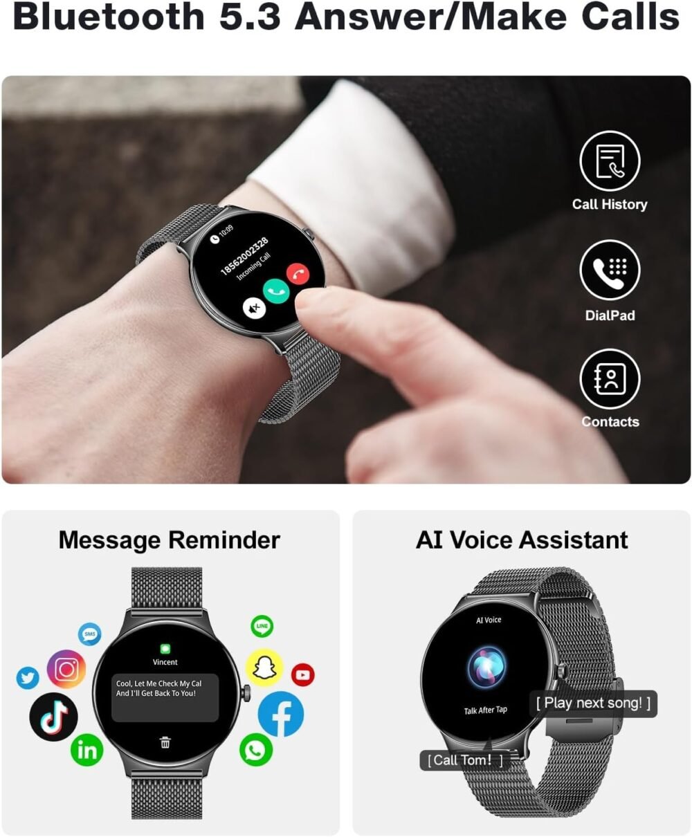 2025 Smart Watches for Men Women, with Bluetooth Make/Answer Call, 1.43" AMOLED Display Fitness Tracker, Heart Rate/SpO2/Sleep Monitor, 100+ Sports Modes, IP67 Waterproof Smartwatch for Android iPhone - Image 3