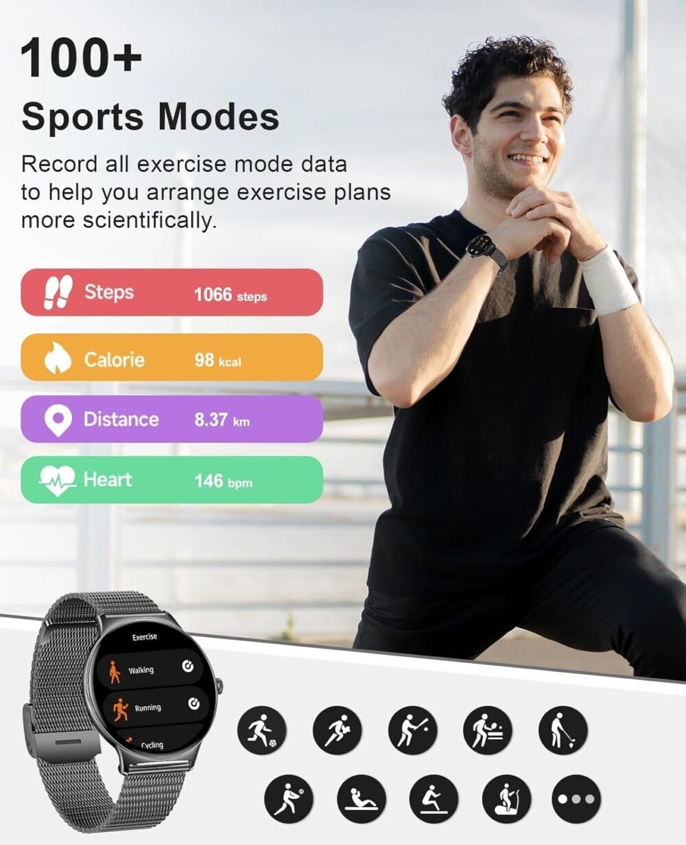 2025 Smart Watches for Men Women, with Bluetooth Make/Answer Call, 1.43" AMOLED Display Fitness Tracker, Heart Rate/SpO2/Sleep Monitor, 100+ Sports Modes, IP67 Waterproof Smartwatch for Android iPhone - Image 4