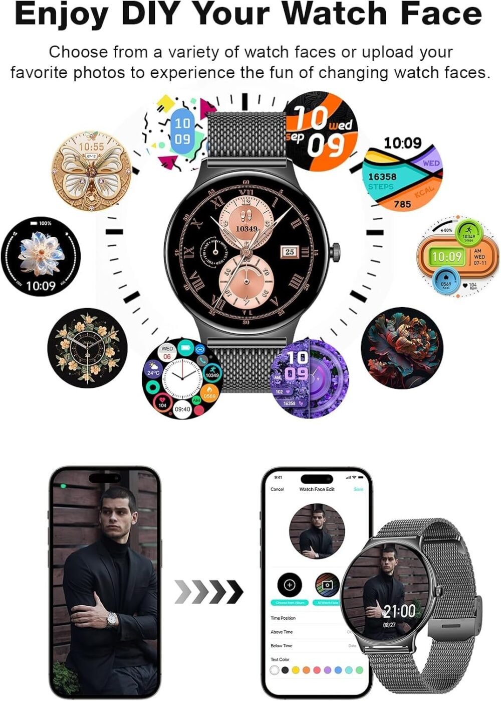 2025 Smart Watches for Men Women, with Bluetooth Make/Answer Call, 1.43" AMOLED Display Fitness Tracker, Heart Rate/SpO2/Sleep Monitor, 100+ Sports Modes, IP67 Waterproof Smartwatch for Android iPhone - Image 8