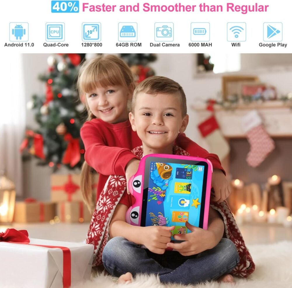 Kids Tablet 10.1 Inches Tablet for Kids, Android 11 64GB Kids Tablets with Case, Google Play, YouTube, Dual Camera, WiFi, Bluetooth, Apps Pre-Installed, Education, Parent Control Tablet (Pink) - Image 3