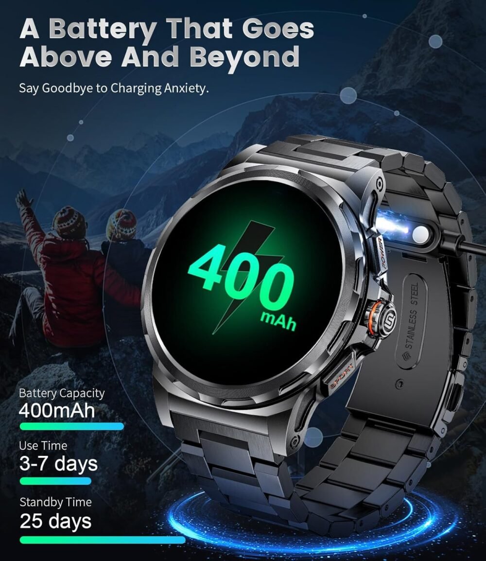 Military Smart Watch for Men(Answer/Dial Calls),1.46'' AMOLED Touchscreen/5ATM Waterproof/120+ Sports Modes Fitness Watch with Blood Pressure/Heart Rate/SpO2/Pedometer for Android iOS Smartwatch Black - Image 6