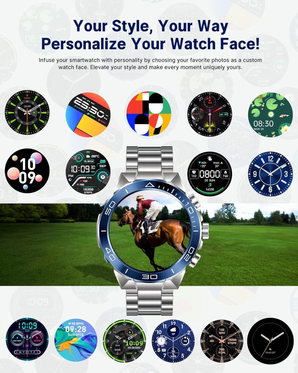 Smart Watch for Men (Answer/Make Call),1.43''AMOLED Screen with 24 Hours Healthy Monitor, 100+ Sports Modes Fitness Tracker Watch, 400mAh Battery Pedometer Calorie Smartwatch Compatible Android iOS - Image 9