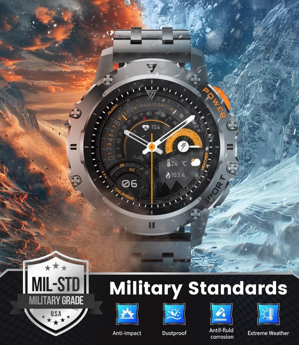 Military Smart Watch for Men with Flashlight/5ATM Waterproof,1.43'' AMOLED Tactical Smartwatch with 500mAh Battery,110+ Sport Modes Fitness Tracker Smart Watch for Android iOS (Answer/Make Call) - Image 3