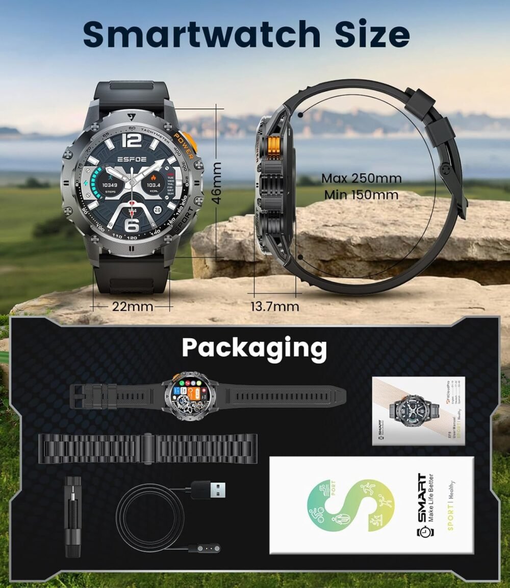 Military Smart Watch for Men with Flashlight/5ATM Waterproof,1.43'' AMOLED Tactical Smartwatch with 500mAh Battery,110+ Sport Modes Fitness Tracker Smart Watch for Android iOS (Answer/Make Call) - Image 6