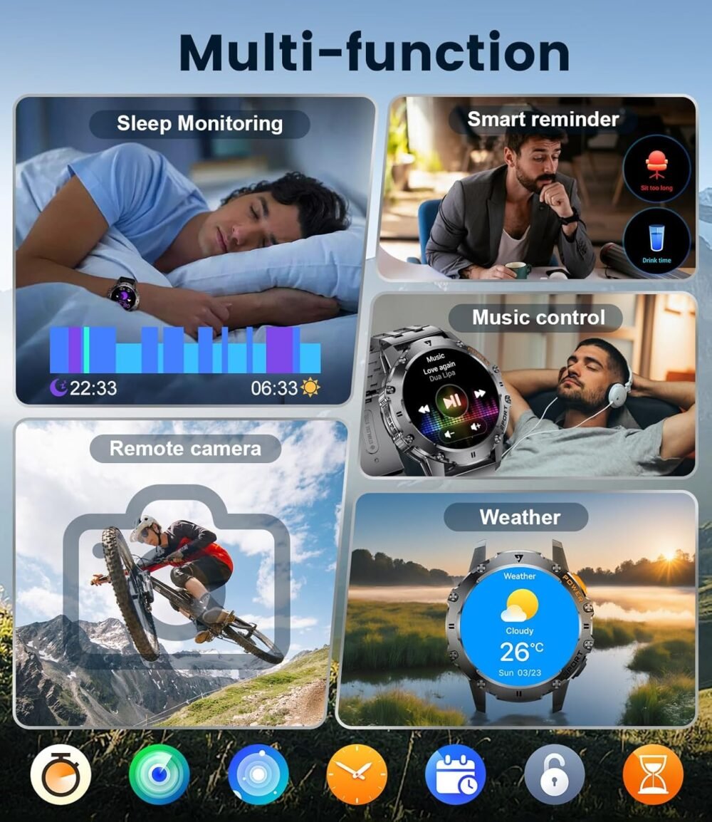 Military Smart Watch for Men with Flashlight/5ATM Waterproof,1.43'' AMOLED Tactical Smartwatch with 500mAh Battery,110+ Sport Modes Fitness Tracker Smart Watch for Android iOS (Answer/Make Call) - Image 7