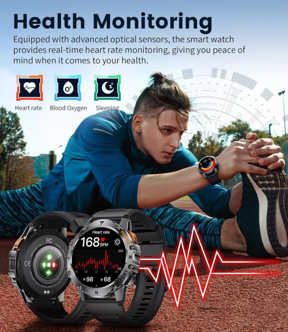 Military Smart Watch for Men with Flashlight/5ATM Waterproof,1.43'' AMOLED Tactical Smartwatch with 500mAh Battery,110+ Sport Modes Fitness Tracker Smart Watch for Android iOS (Answer/Make Call) - Image 9