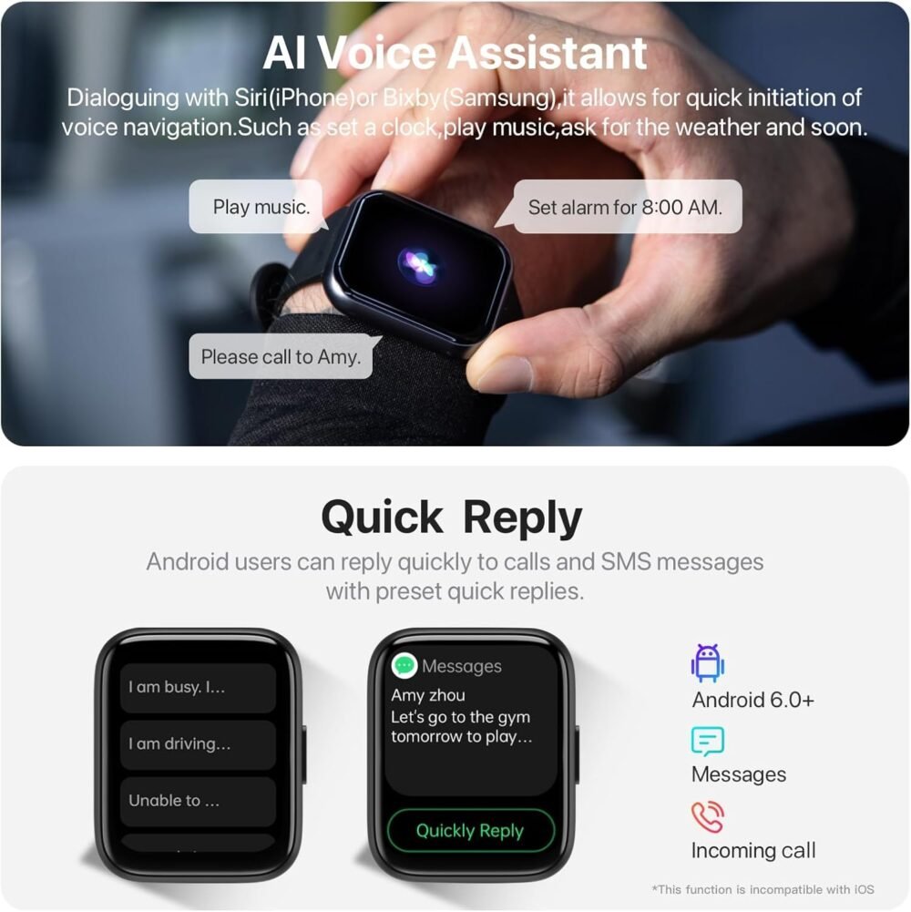 Smart Watch for Men Women (Answer/Make Calls) Fitness Trackers Smartwatch with 100+ Sport Modes, IP68 Waterproof/Heart Rate/Sleep Monitor, Activity Trackers for iOS/Android (Black), 1.83" HD - Image 3