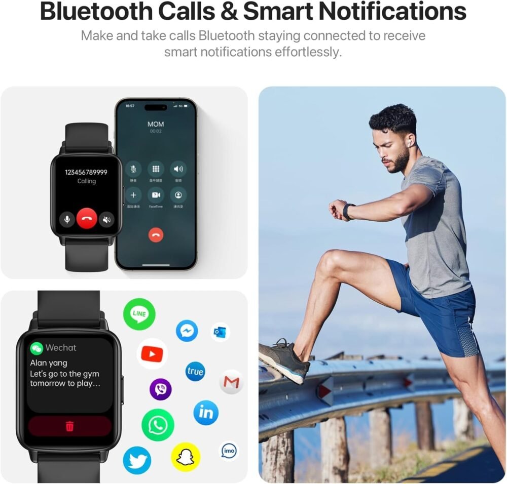 Smart Watch for Men Women (Answer/Make Calls) Fitness Trackers Smartwatch with 100+ Sport Modes, IP68 Waterproof/Heart Rate/Sleep Monitor, Activity Trackers for iOS/Android (Black), 1.83" HD - Image 4