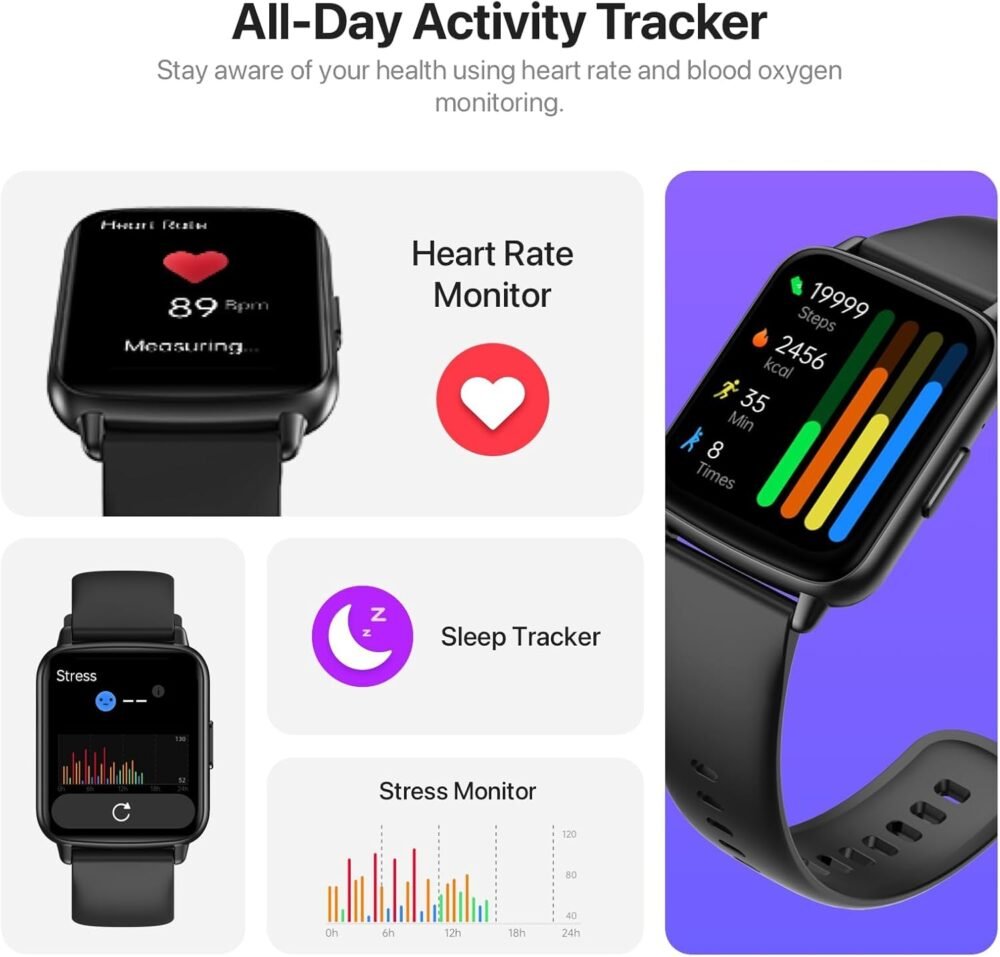 Smart Watch for Men Women (Answer/Make Calls) Fitness Trackers Smartwatch with 100+ Sport Modes, IP68 Waterproof/Heart Rate/Sleep Monitor, Activity Trackers for iOS/Android (Black), 1.83" HD - Image 5