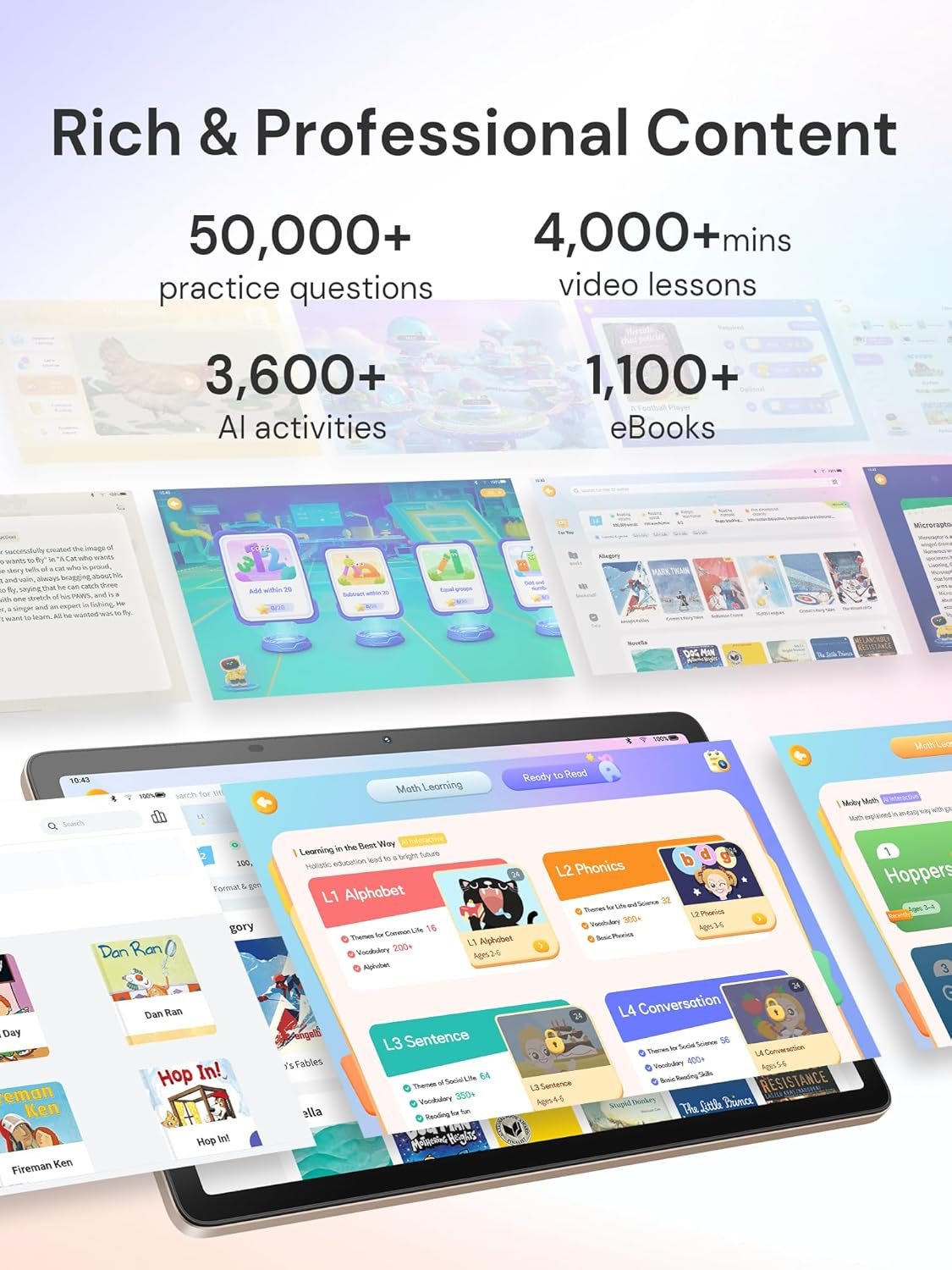 AI Kids Tablet with Scanner - 50000+ Content AI Tutor Learning Tablet with ELA, Math, ABC, Word, Read, Phonics, STEAM for Homeschooler Educational Study for PreK - G6 (TalPad T100, Standard) - Image 4