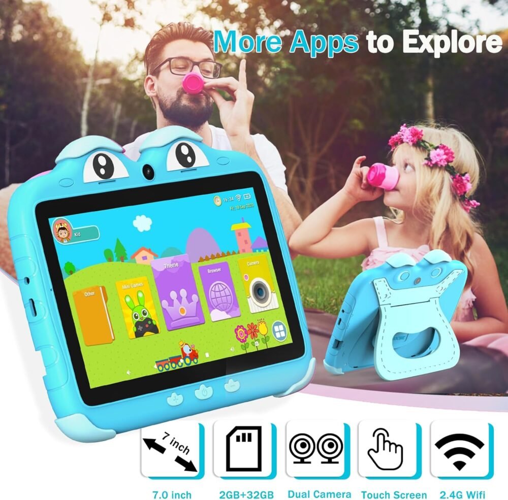 YINOCHE Kids Tablet for Kids 3-7 7'' Toddler Tablet for Toddlers Android Kids Tablets 32G Tablets for Kids WiFi Children's Tablet with Parental Control Shockproof Case Support YouTube Netflix (Blue) - Image 3