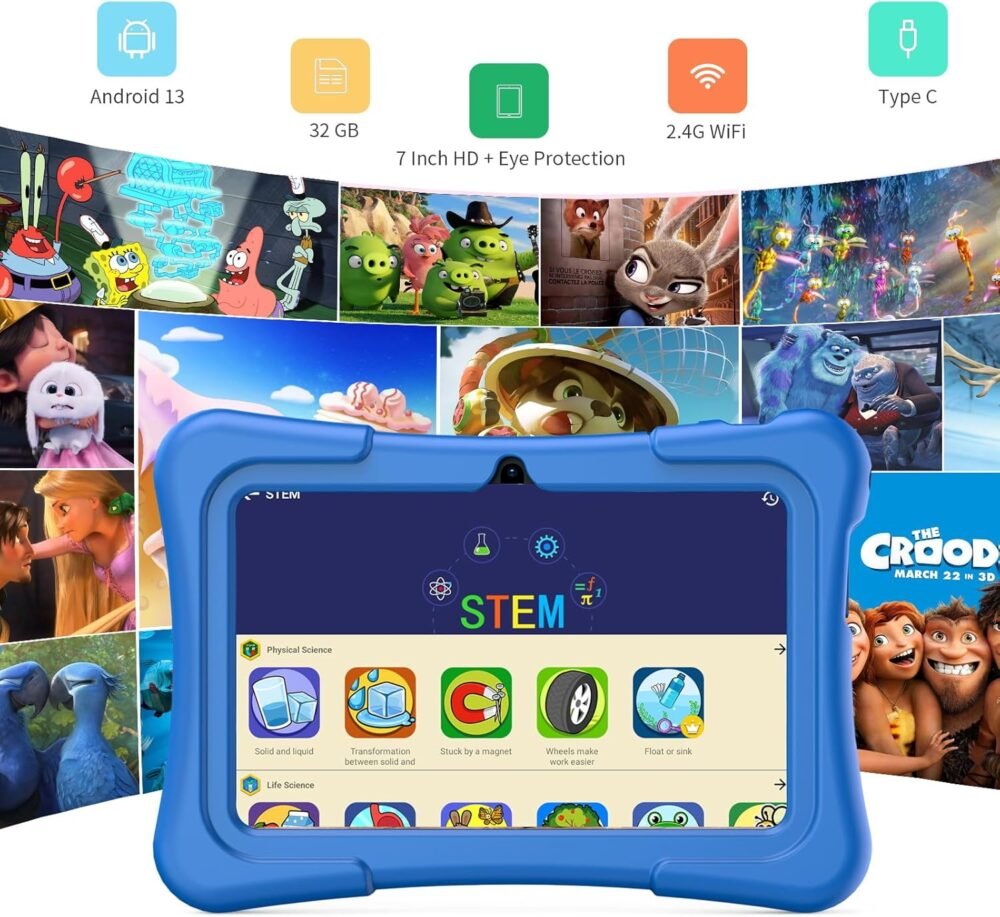 PRITOM 7 inch Tablet for Kids with Solid Case, Kids Tablets 32GB with Parental Control, Pre-Installed APPs Free Games, Learning Educational Toddler Tablet WiFi, Bluetooth, Camera - Image 3