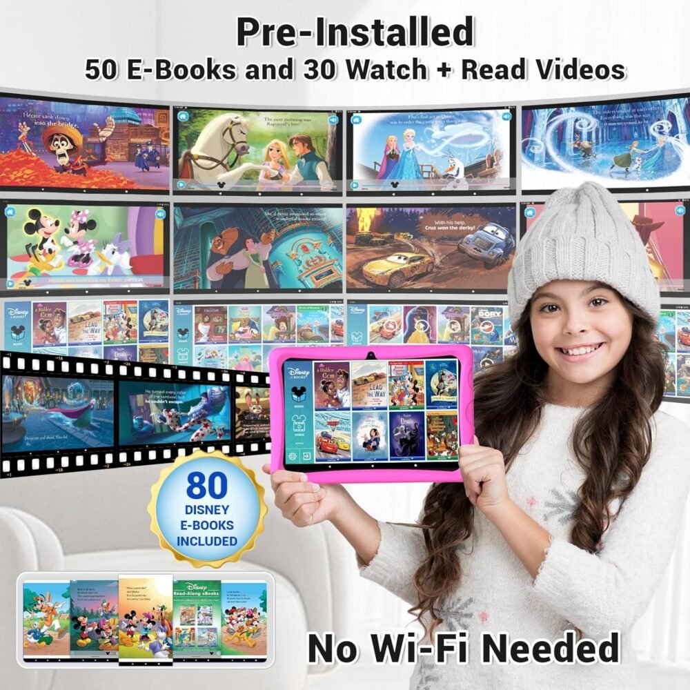 Contixo 10" Kids Tablet - K103 Android Learning Tablet with Exclusive 80 Disney Storybooks (Value $350), 32GB Storage, WiFi, Parental Controls & Kid-Proof Case - Pink - Image 3