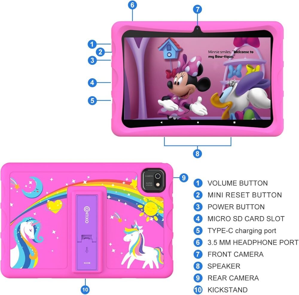 Contixo 10" Kids Tablet - K103 Android Learning Tablet with Exclusive 80 Disney Storybooks (Value $350), 32GB Storage, WiFi, Parental Controls & Kid-Proof Case - Pink - Image 9