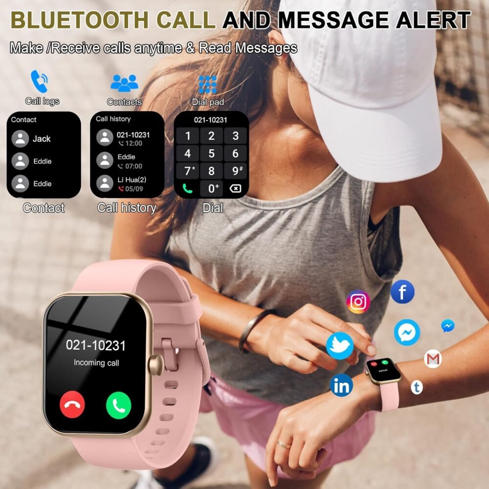 Smart Watch (Answer/Make Calls), 1.96"HD Smartwatch for Women Men, 2025 Activity Tracker with Heart Rate Monitor, Sleep Trackers, Pedometer,SpO2, IP68 Waterproof, Fitness Watch for Android iOS Pink - Image 3