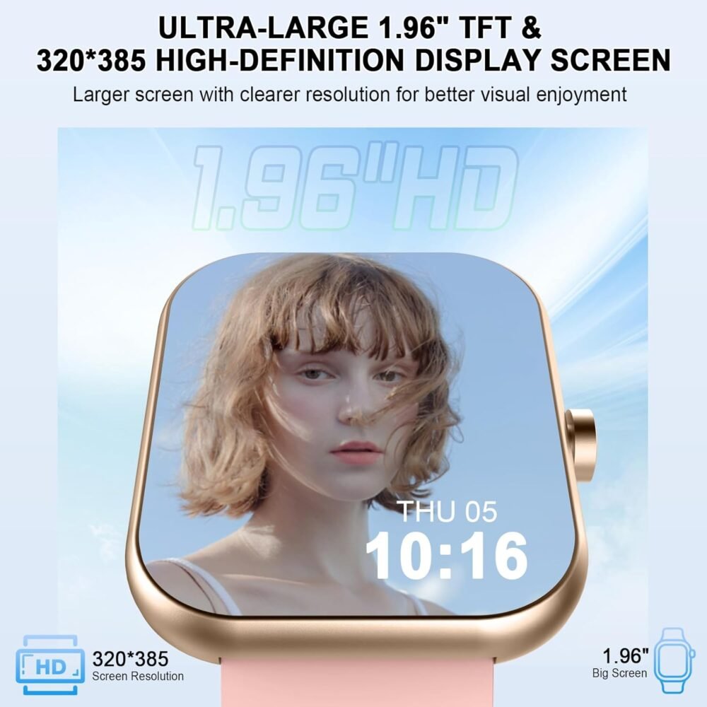 Smart Watch (Answer/Make Calls), 1.96"HD Smartwatch for Women Men, 2025 Activity Tracker with Heart Rate Monitor, Sleep Trackers, Pedometer,SpO2, IP68 Waterproof, Fitness Watch for Android iOS Pink - Image 6