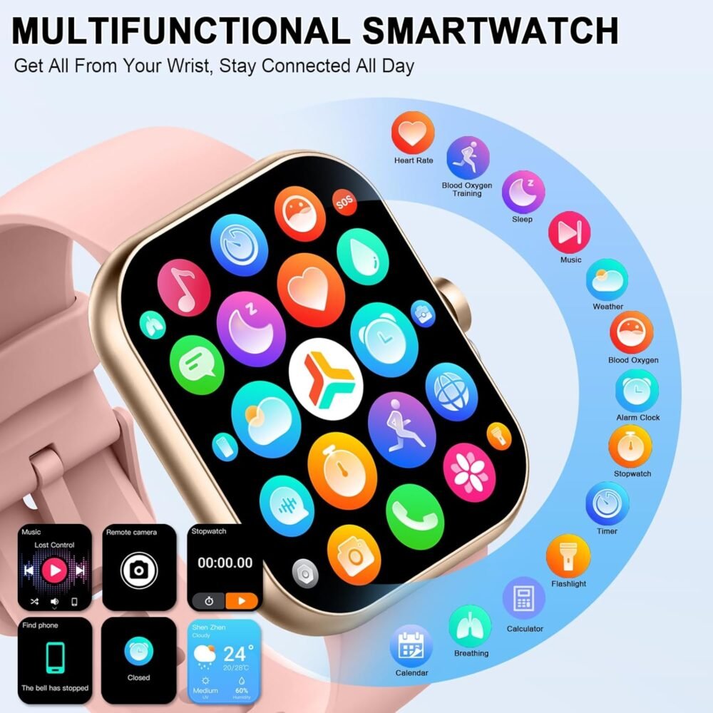 Smart Watch (Answer/Make Calls), 1.96"HD Smartwatch for Women Men, 2025 Activity Tracker with Heart Rate Monitor, Sleep Trackers, Pedometer,SpO2, IP68 Waterproof, Fitness Watch for Android iOS Pink - Image 7