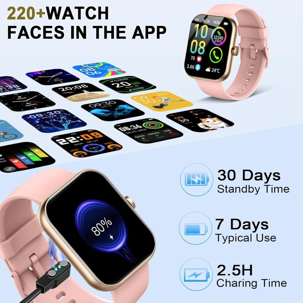 Smart Watch (Answer/Make Calls), 1.96"HD Smartwatch for Women Men, 2025 Activity Tracker with Heart Rate Monitor, Sleep Trackers, Pedometer,SpO2, IP68 Waterproof, Fitness Watch for Android iOS Pink - Image 8