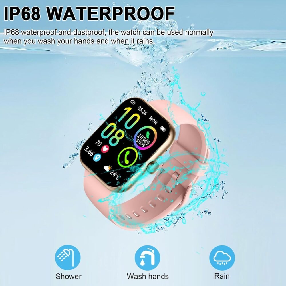 Smart Watch (Answer/Make Calls), 1.96"HD Smartwatch for Women Men, 2025 Activity Tracker with Heart Rate Monitor, Sleep Trackers, Pedometer,SpO2, IP68 Waterproof, Fitness Watch for Android iOS Pink - Image 9