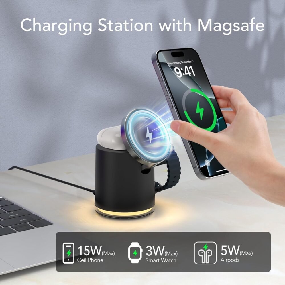 HATALKIN 4 in 1 Wireless Charging Station for Multiple Devices Apple, MagSafe Charger Stand with Warm Night Light for iPhone 16 15 14 13 12 13 12 Plus/Pro/Pro Max/Plus/,iWatch10 9 8 7 SE 6/Ultra - Image 3