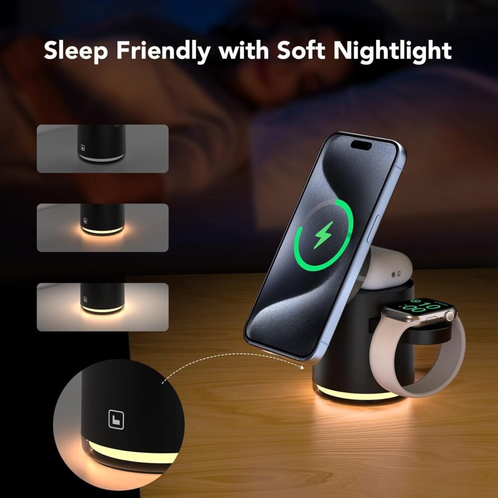 HATALKIN 4 in 1 Wireless Charging Station for Multiple Devices Apple, MagSafe Charger Stand with Warm Night Light for iPhone 16 15 14 13 12 13 12 Plus/Pro/Pro Max/Plus/,iWatch10 9 8 7 SE 6/Ultra - Image 8