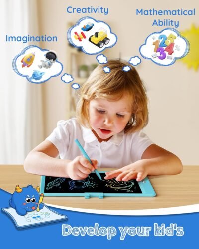 TEKFUN LCD Writing Tablet Doodle Board, 10inch Colorful Drawing Tablet Writing Pad, Kids Travel Essentials, Toddler Toys for 3 4 5 6 7 8 Year Old Girls Boys (Blue) - Image 3