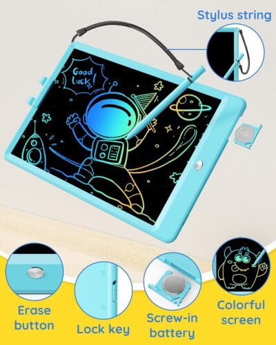TEKFUN LCD Writing Tablet Doodle Board, 10inch Colorful Drawing Tablet Writing Pad, Kids Travel Essentials, Toddler Toys for 3 4 5 6 7 8 Year Old Girls Boys (Blue) - Image 5