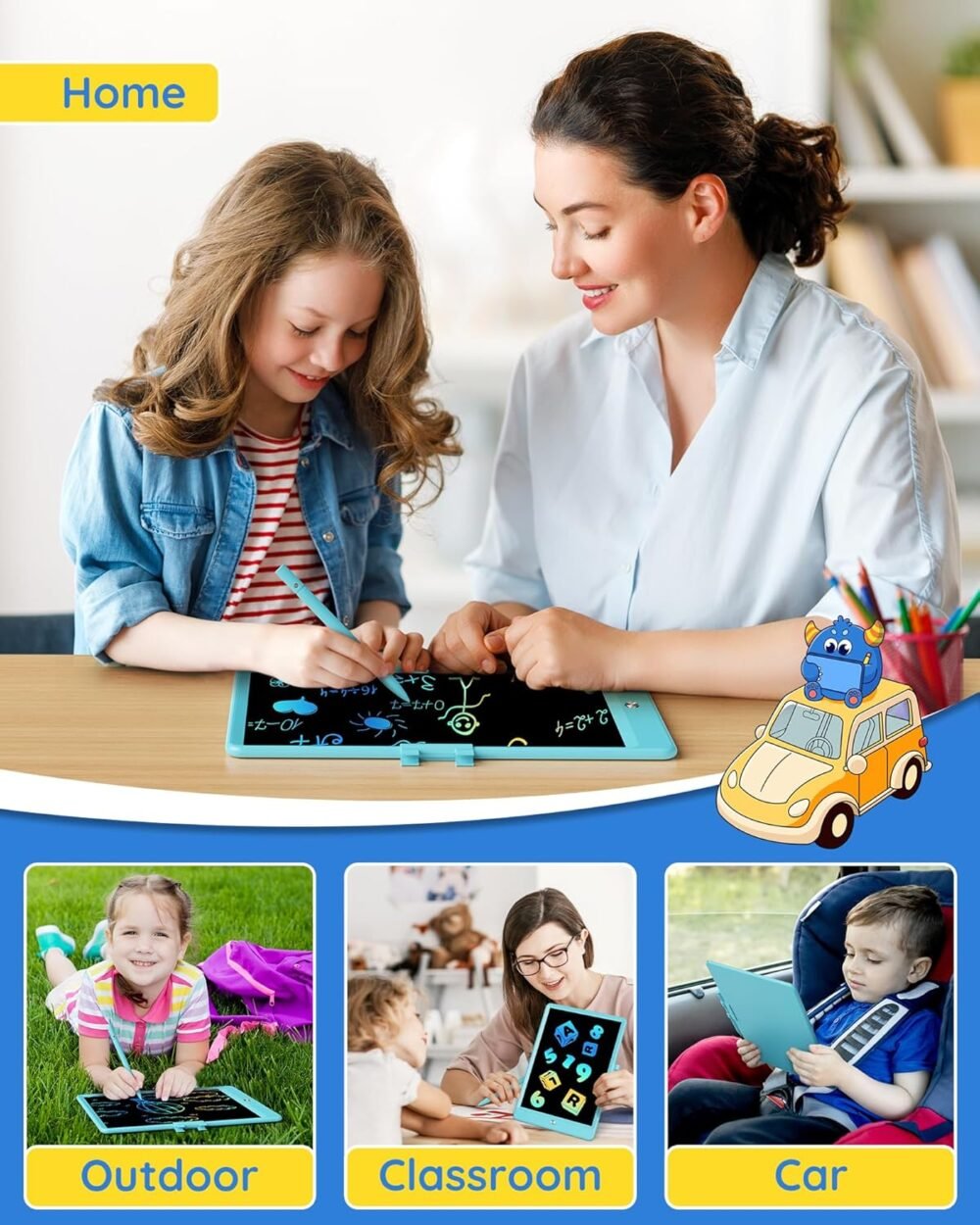 TEKFUN LCD Writing Tablet Doodle Board, 10inch Colorful Drawing Tablet Writing Pad, Kids Travel Essentials, Toddler Toys for 3 4 5 6 7 8 Year Old Girls Boys (Blue) - Image 7