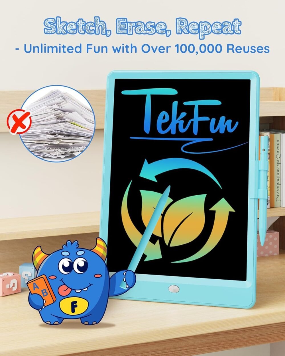 TEKFUN LCD Writing Tablet Doodle Board, 10inch Colorful Drawing Tablet Writing Pad, Kids Travel Essentials, Toddler Toys for 3 4 5 6 7 8 Year Old Girls Boys (Blue) - Image 9