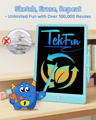 TEKFUN LCD Writing Tablet Doodle Board, 10inch Colorful Drawing Tablet Writing Pad, Kids Travel Essentials, Toddler Toys for 3 4 5 6 7 8 Year Old Girls Boys (Blue) - Image 9