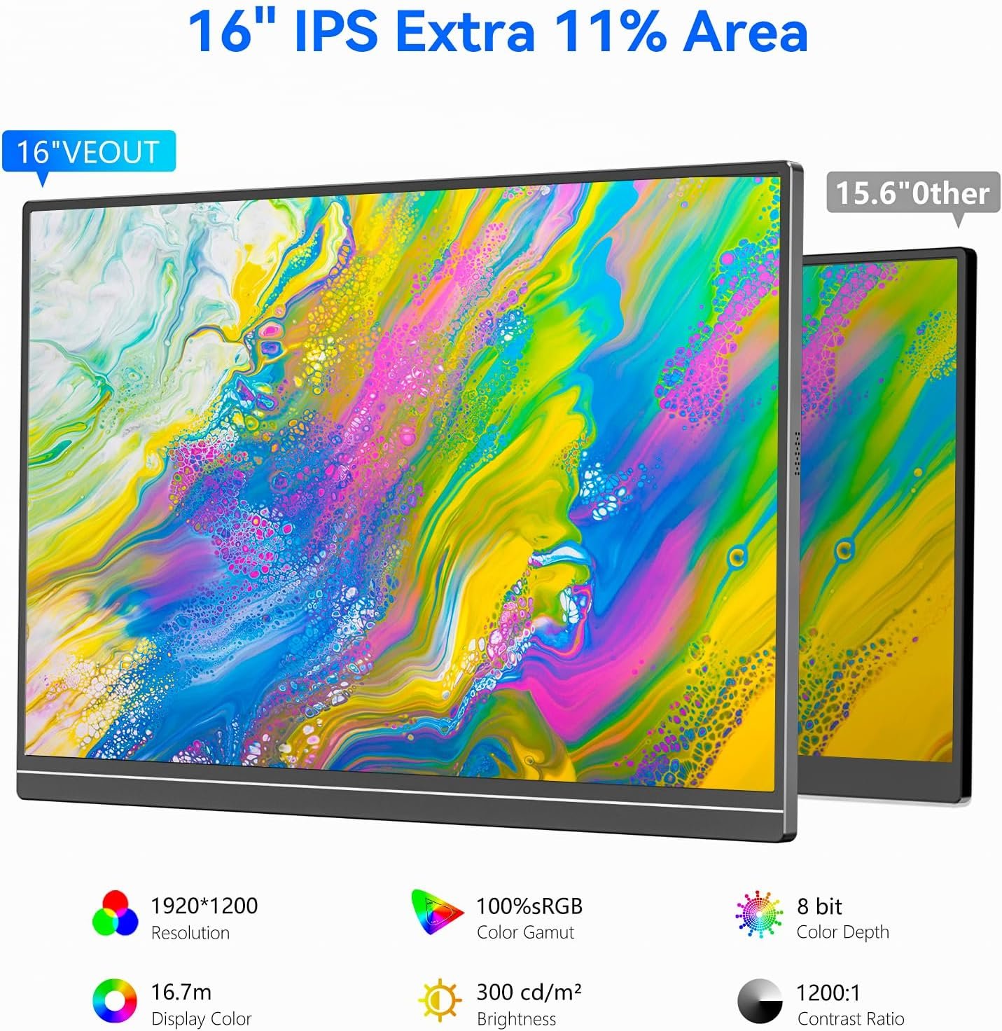 16" Portable Monitor, 1920 * 1200P IPS Laptop Screen with USB-C, HDMI Gaming Monitor Featuring a Kickstand, 0.3" Ultra-Slim for Travel and Office Use - Image 3
