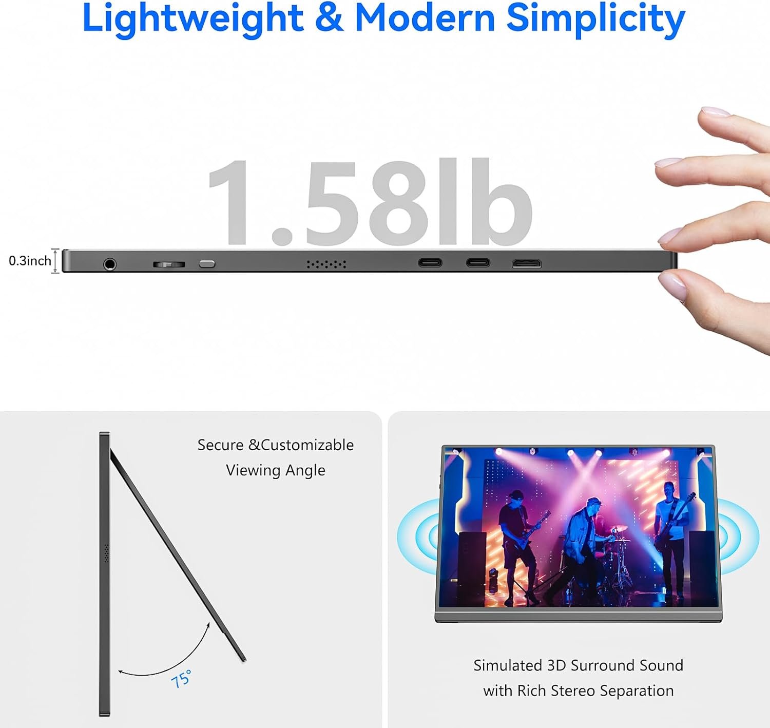 16" Portable Monitor, 1920 * 1200P IPS Laptop Screen with USB-C, HDMI Gaming Monitor Featuring a Kickstand, 0.3" Ultra-Slim for Travel and Office Use - Image 6