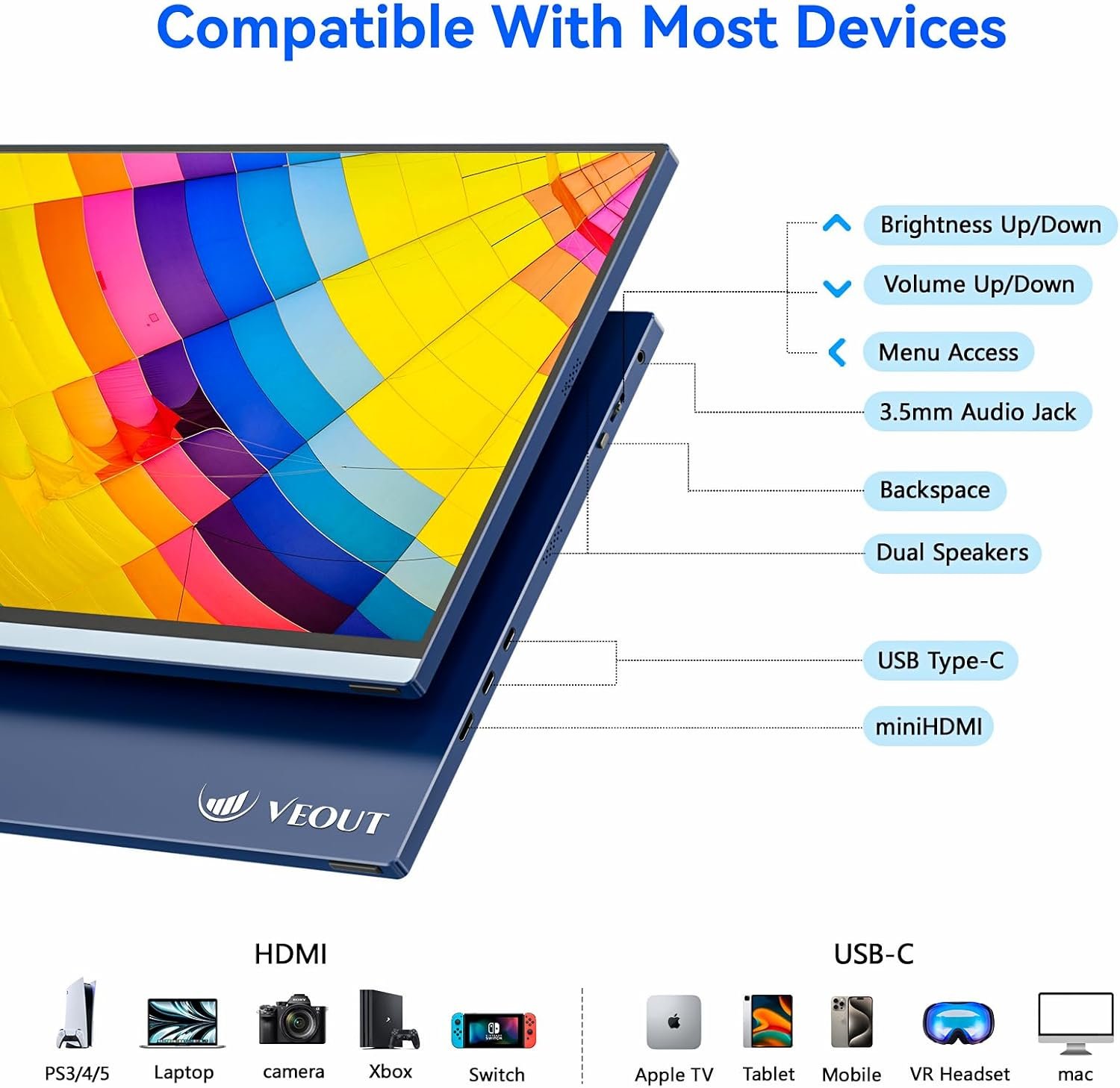 16Inch Portable Monitor for Laptop, 1920x1200P FHD IPS 16:10 External Display, 100% sRGB Aluminum Stand, USB-C/Mini HDMI, Use for PC, Phone, Office - Image 4