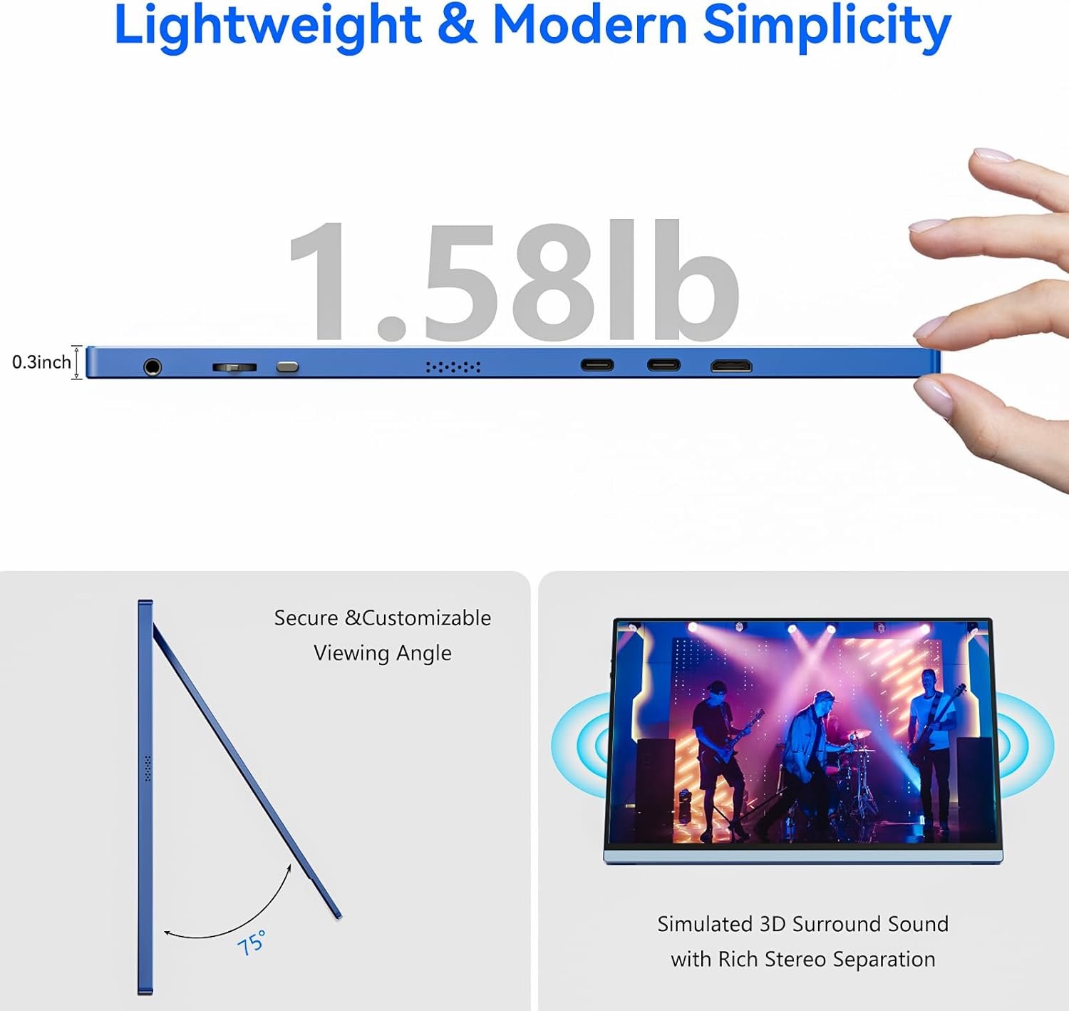 16Inch Portable Monitor for Laptop, 1920x1200P FHD IPS 16:10 External Display, 100% sRGB Aluminum Stand, USB-C/Mini HDMI, Use for PC, Phone, Office - Image 5
