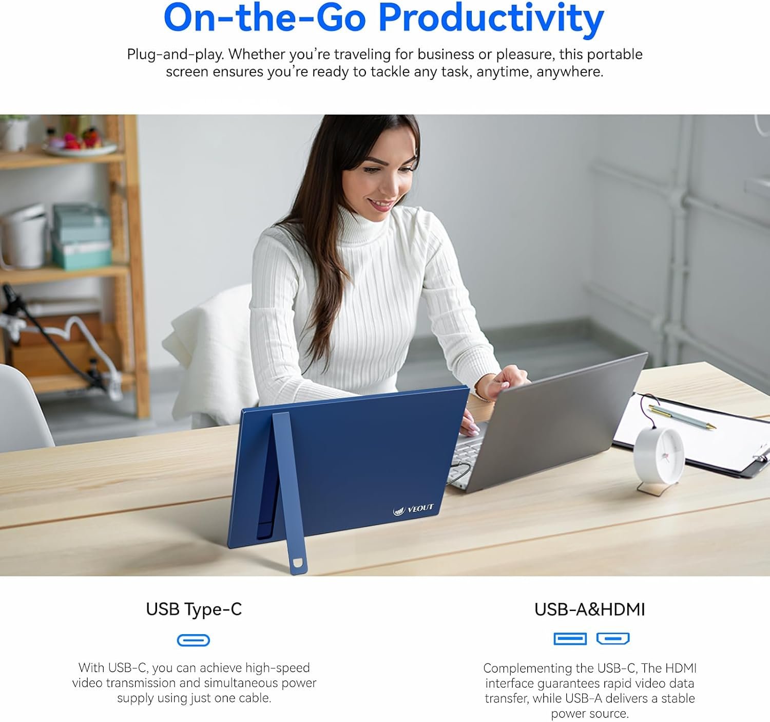 16Inch Portable Monitor for Laptop, 1920x1200P FHD IPS 16:10 External Display, 100% sRGB Aluminum Stand, USB-C/Mini HDMI, Use for PC, Phone, Office - Image 7