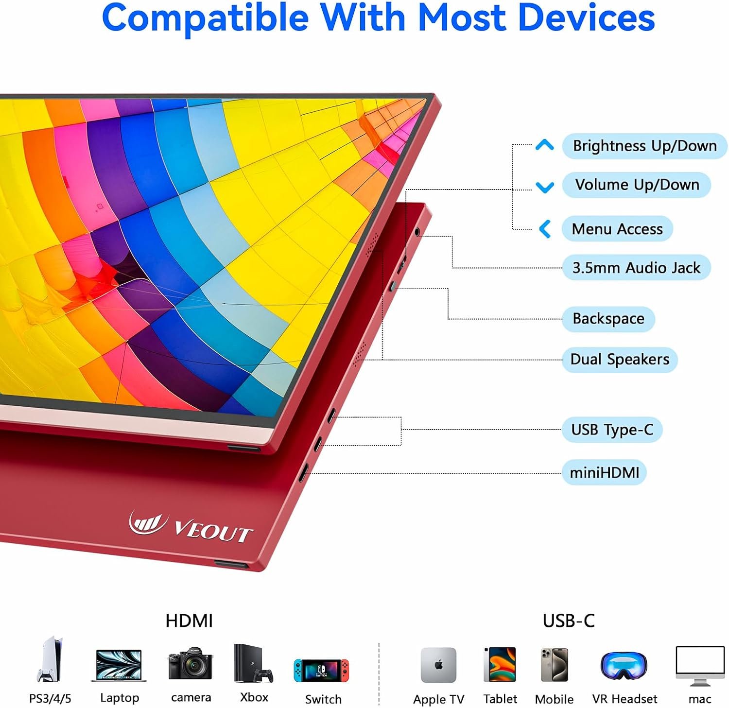 16Inch Pink Portable Monitor for Laptop, 1920x1200P IPS 16:10 Computer External Screen, 100% sRGB Stand Support Freesync, for Girl Phone, PC Home Use - Image 4