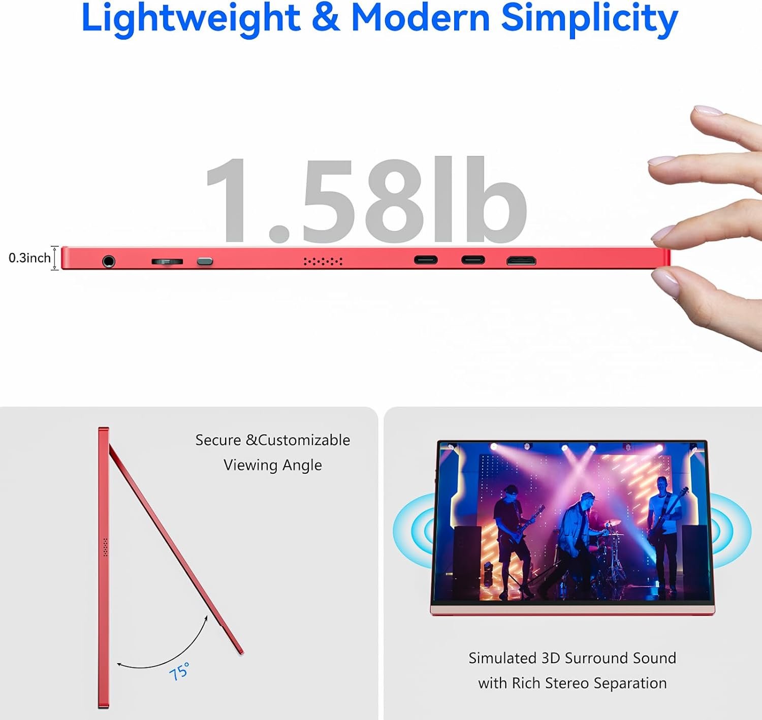 16Inch Pink Portable Monitor for Laptop, 1920x1200P IPS 16:10 Computer External Screen, 100% sRGB Stand Support Freesync, for Girl Phone, PC Home Use - Image 6