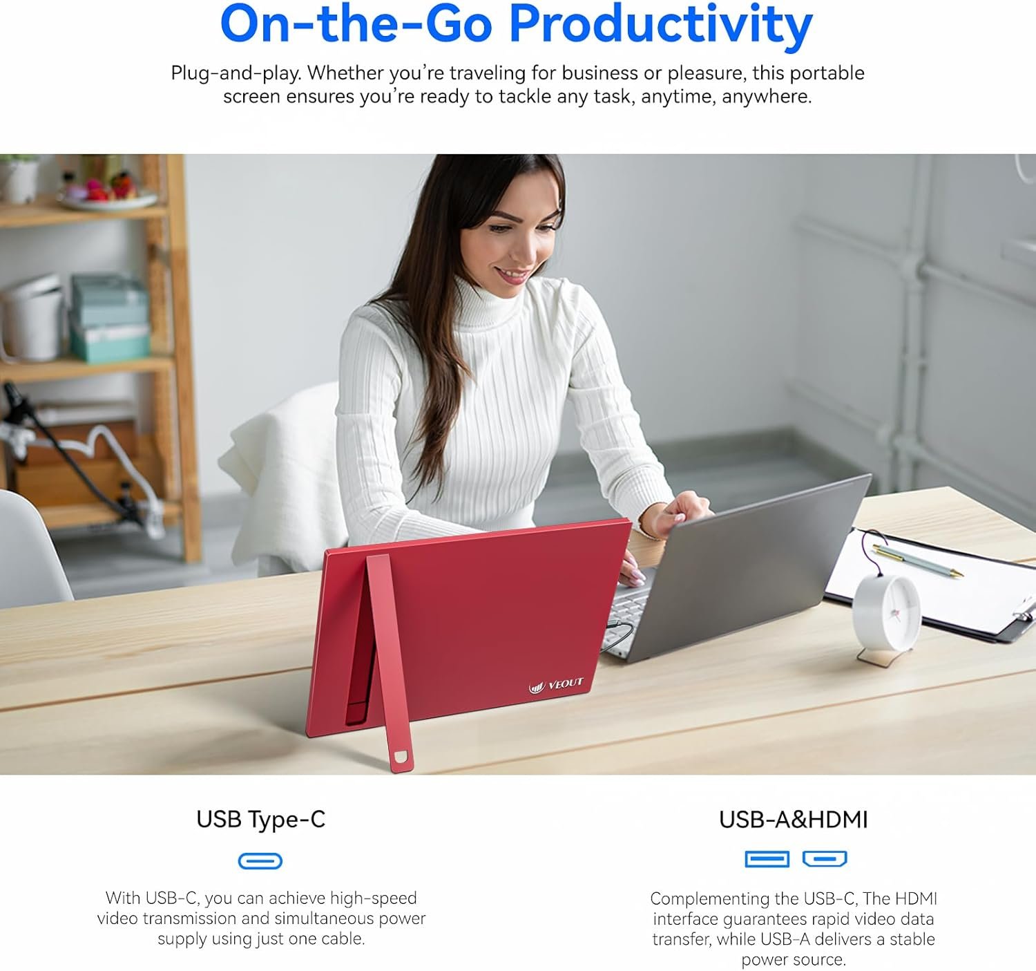 16Inch Pink Portable Monitor for Laptop, 1920x1200P IPS 16:10 Computer External Screen, 100% sRGB Stand Support Freesync, for Girl Phone, PC Home Use - Image 7